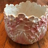 Ancien cache pot CLF forme hortensia rose et blanc vintage