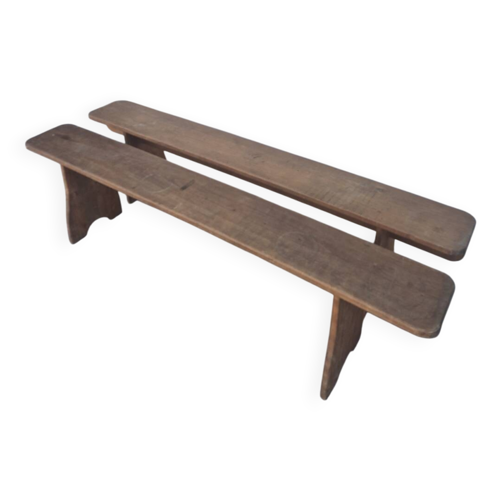Paire De Bancs Anciens Style Louis XVI – Bois D'Acajou – Espagne – XVIIIe Siècle – Marron