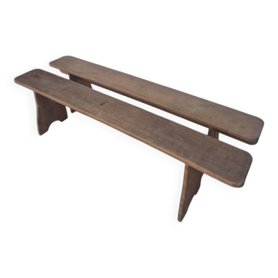 Paire de bancs de ferme rustique ancien