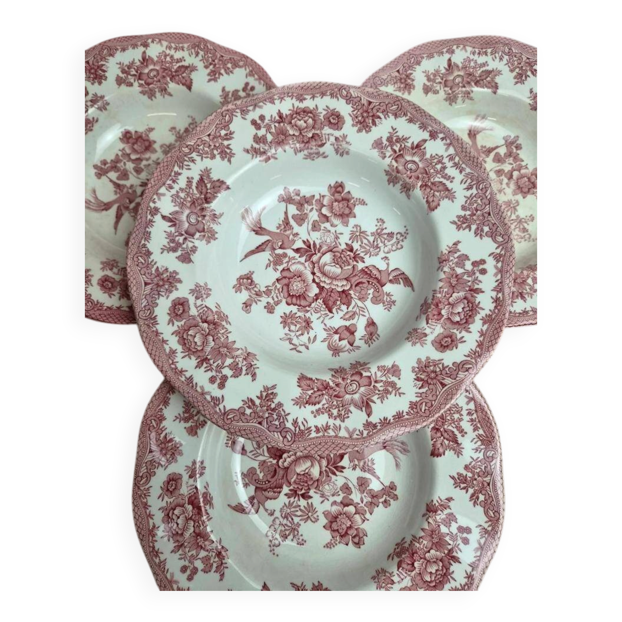 Set of 4 Enoch Wedgwood deep plates – Asiatic Pheasants – Vintage English earthenware