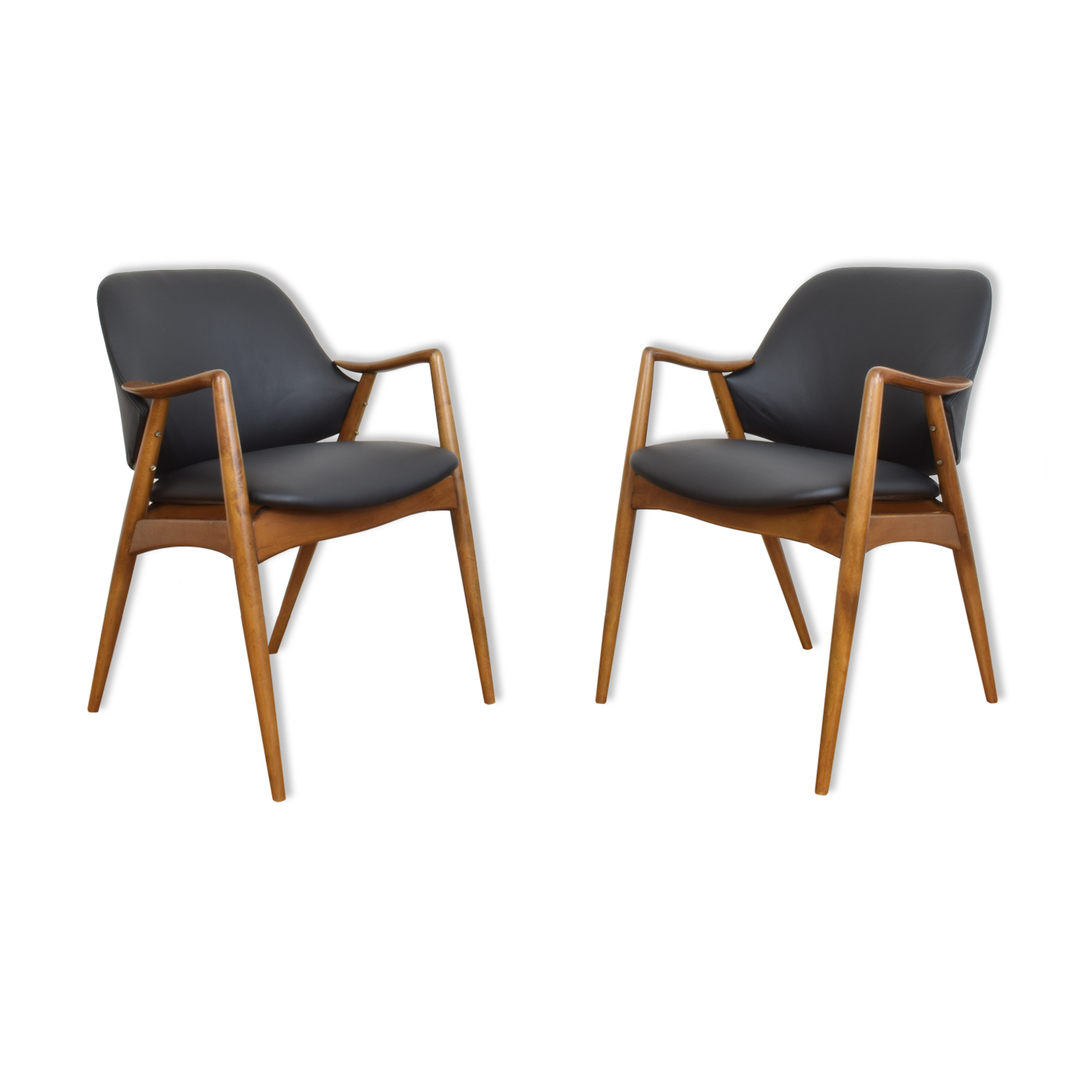 Swedish Leather Office Chairs by Alf Svensson for Dux, Set of 2