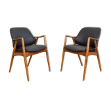 Swedish Leather Office Chairs by Alf Svensson for Dux, Set of 2