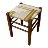 Wooden stool. Vintage stool. woven stool