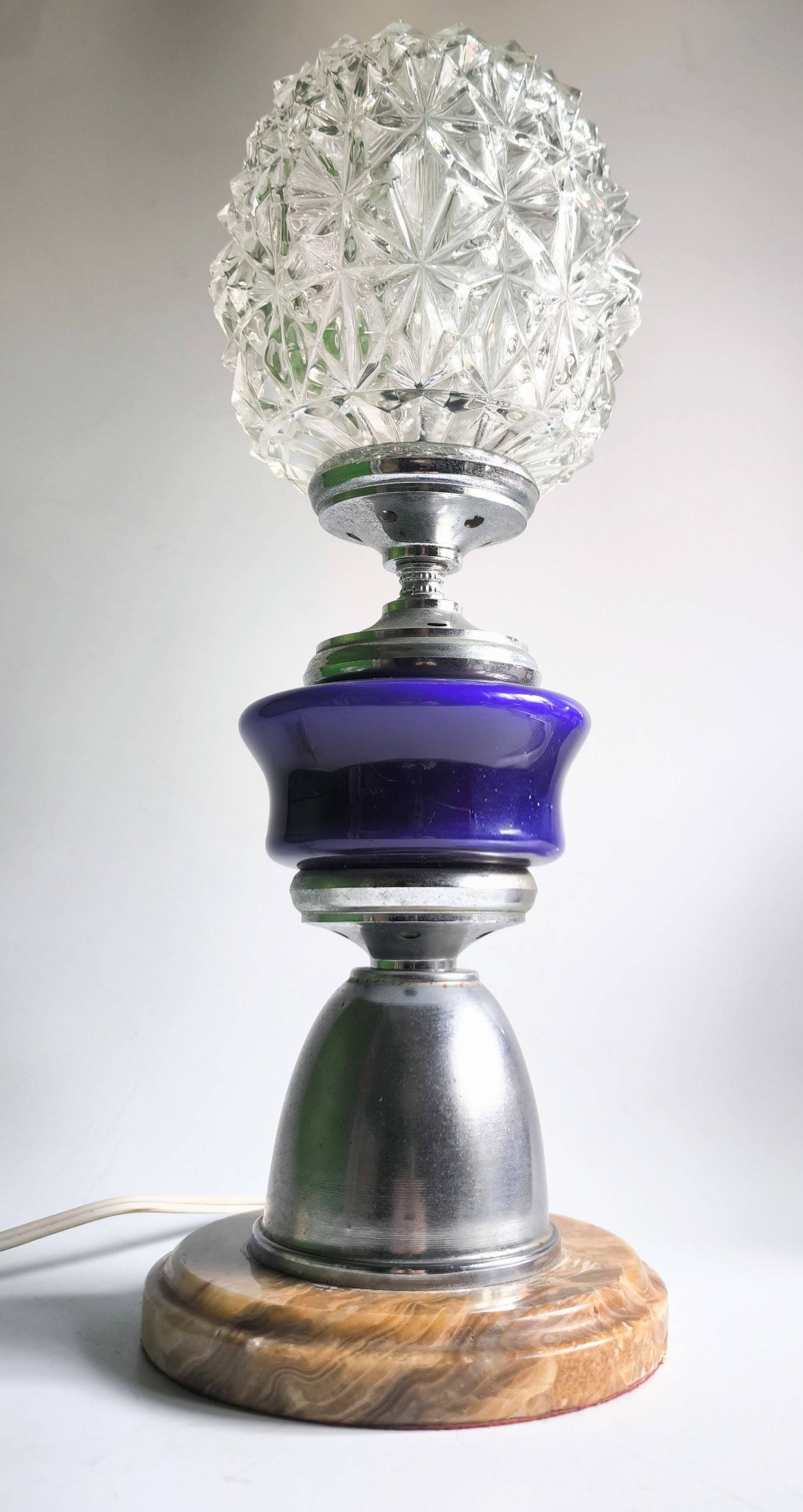 Mid Century lamp made of crystal, onyx, and marble.