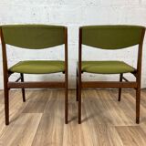 Set of 6 dining chairs in rosewood and green fabric signed T.S.M, 60s