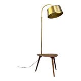Floor lamp, 60s, gilded brass and walnut, Scandinavian style with table/end of sofa