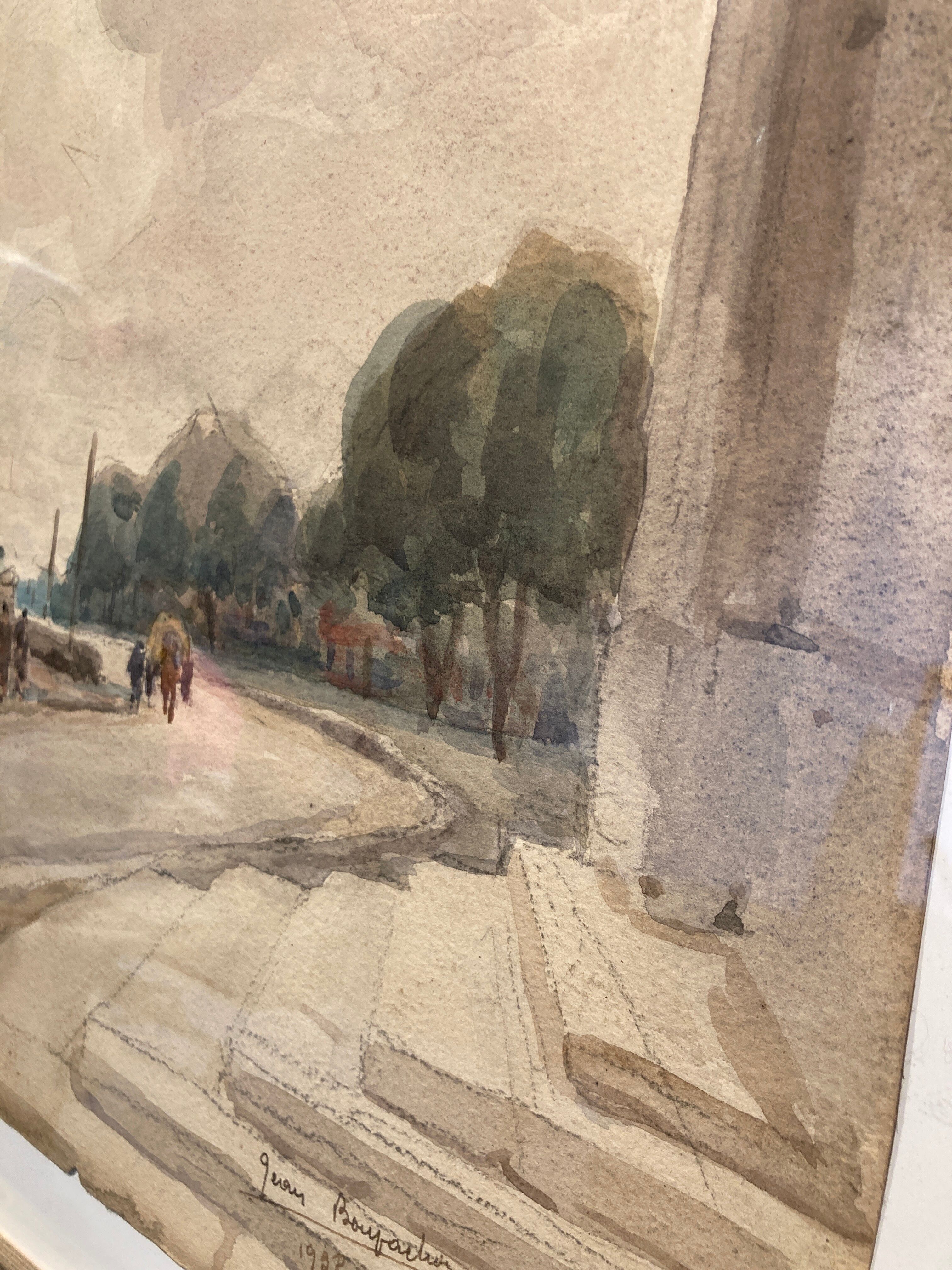 Watercolor depicting a seaside