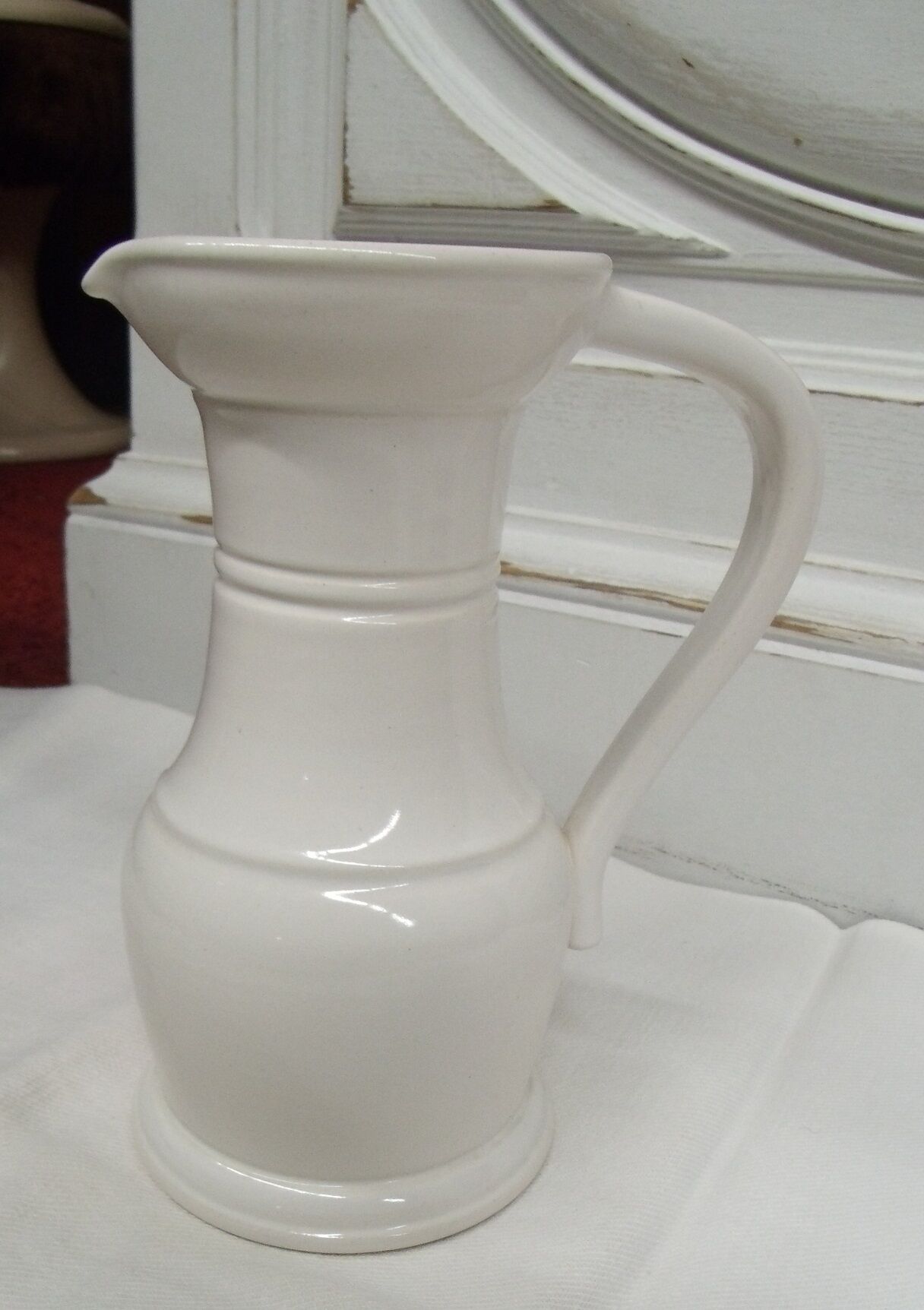 Pitcher ceramic white pitcher signed San pol