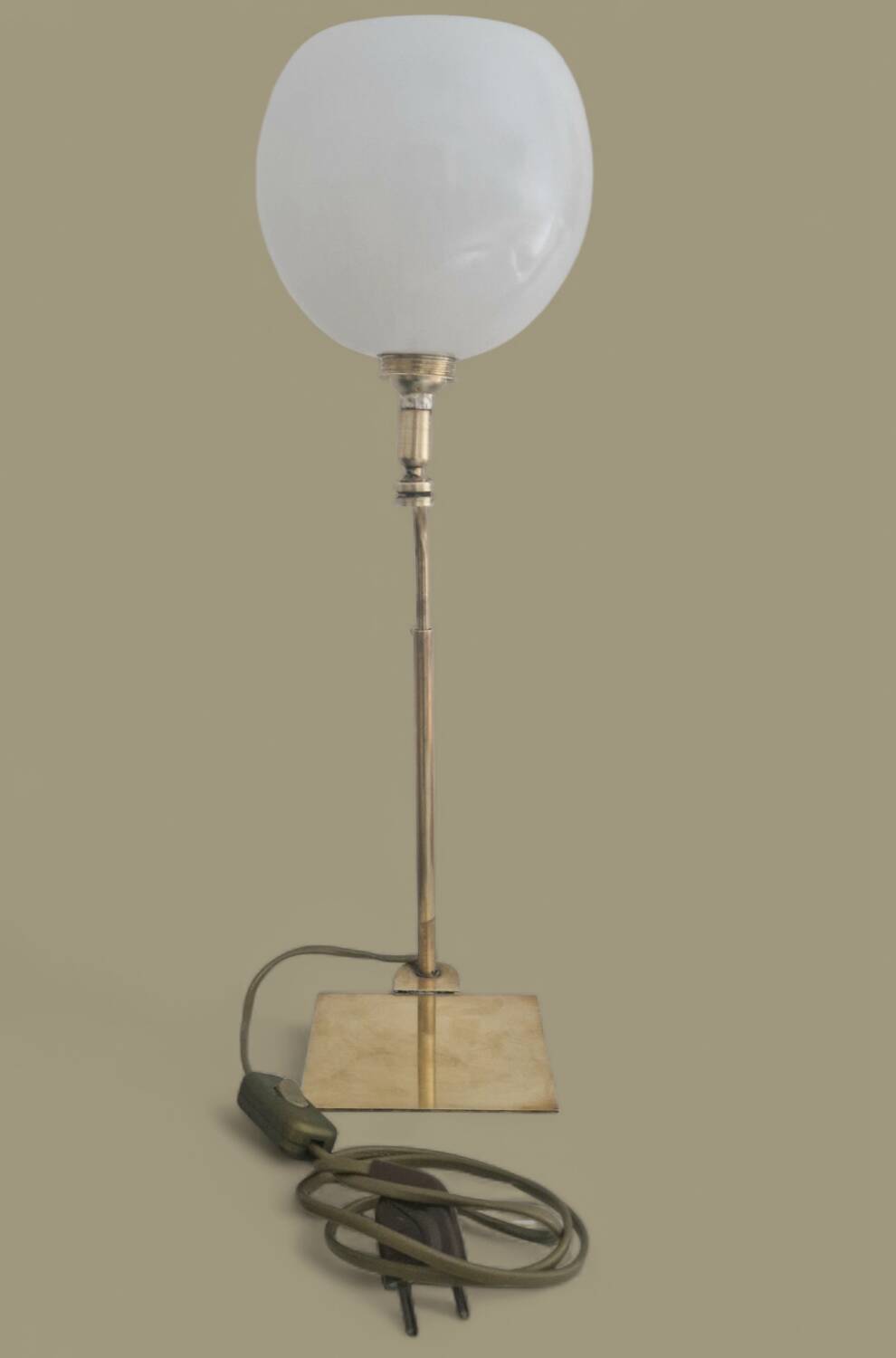 Antique brass and opaline glass lamp – Modernist piece, 1940s