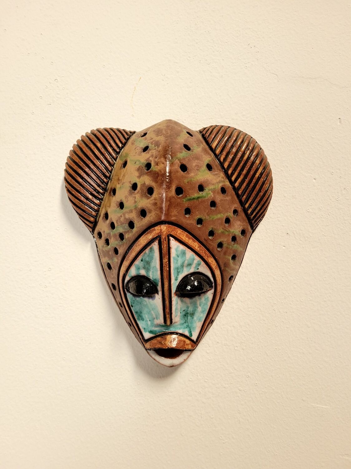Vintage ceramic and terracotta mask signed