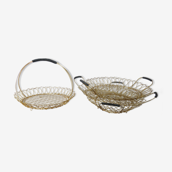 Series of 4 fruit baskets in gilded metal and scoubidou 1960