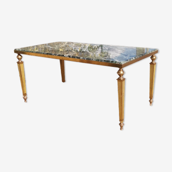 Coffee table in green marble and neoclassical gilded bronze