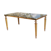 Coffee table in green marble and neoclassical gilded bronze
