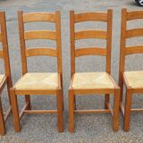 4 solid oak straw chairs