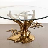 Coffee table in tree shape in full brass and cut glass, 1970s