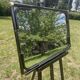 Vintage rectangular wall mirror in tubular metal and brass, 1970s/1980s.