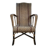 Vintage wicker rattan armchair from the 50s and 60s.