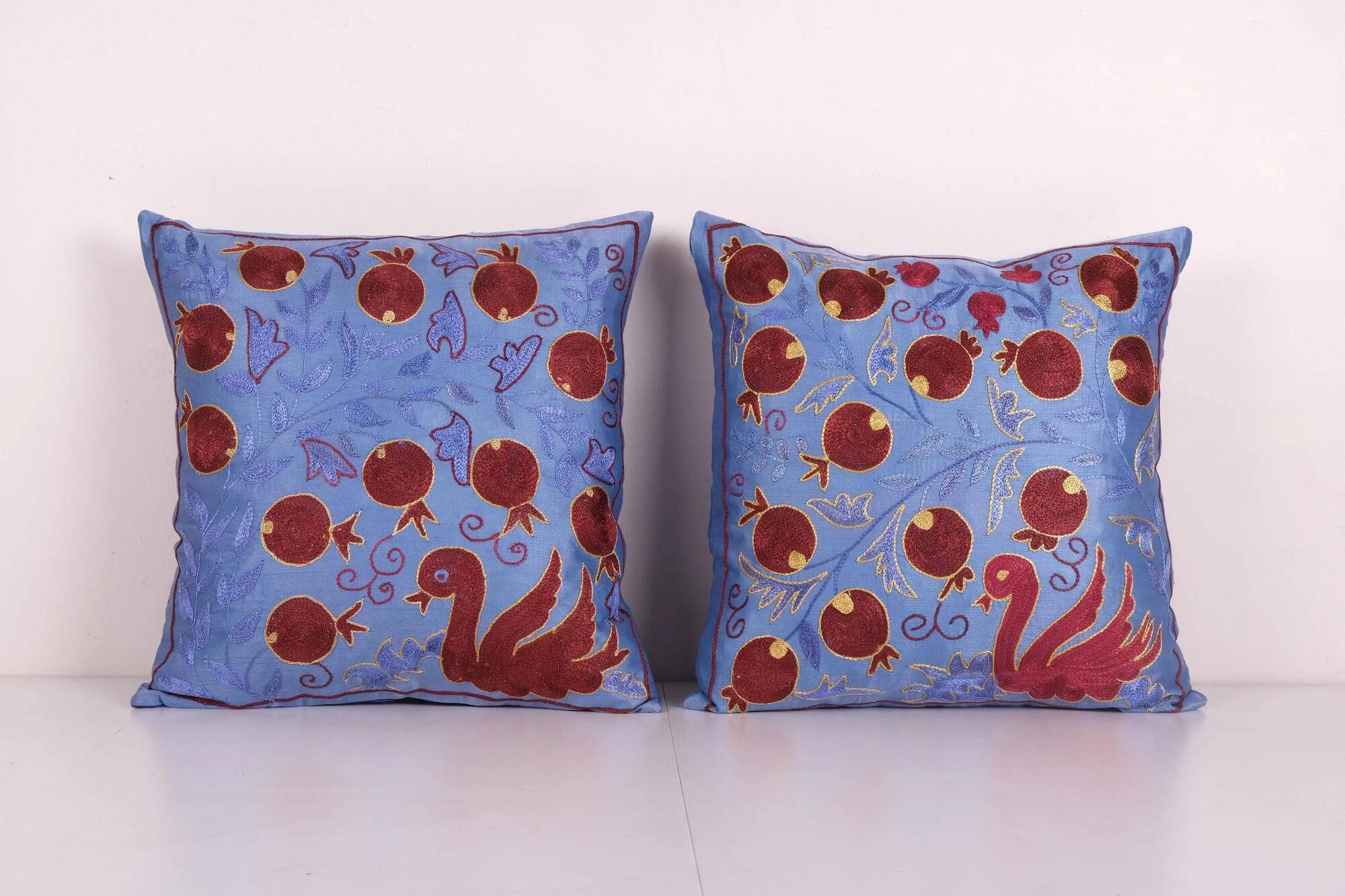 Set of 2 vintage embroidered tribal tapestries 48x48 cm