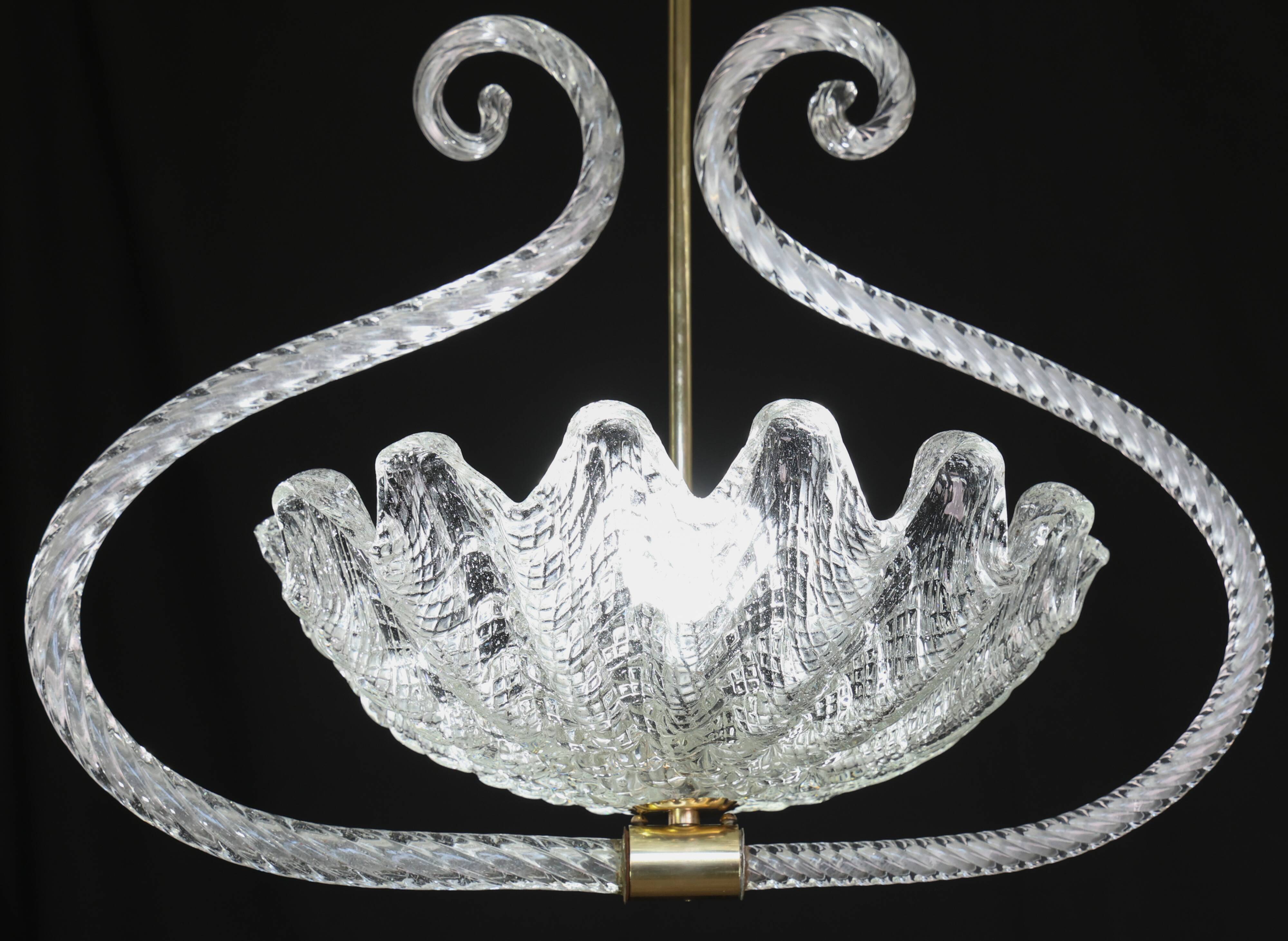 Charming Art Deco Pendant Chandelier by Ercole Barovier, 1940s