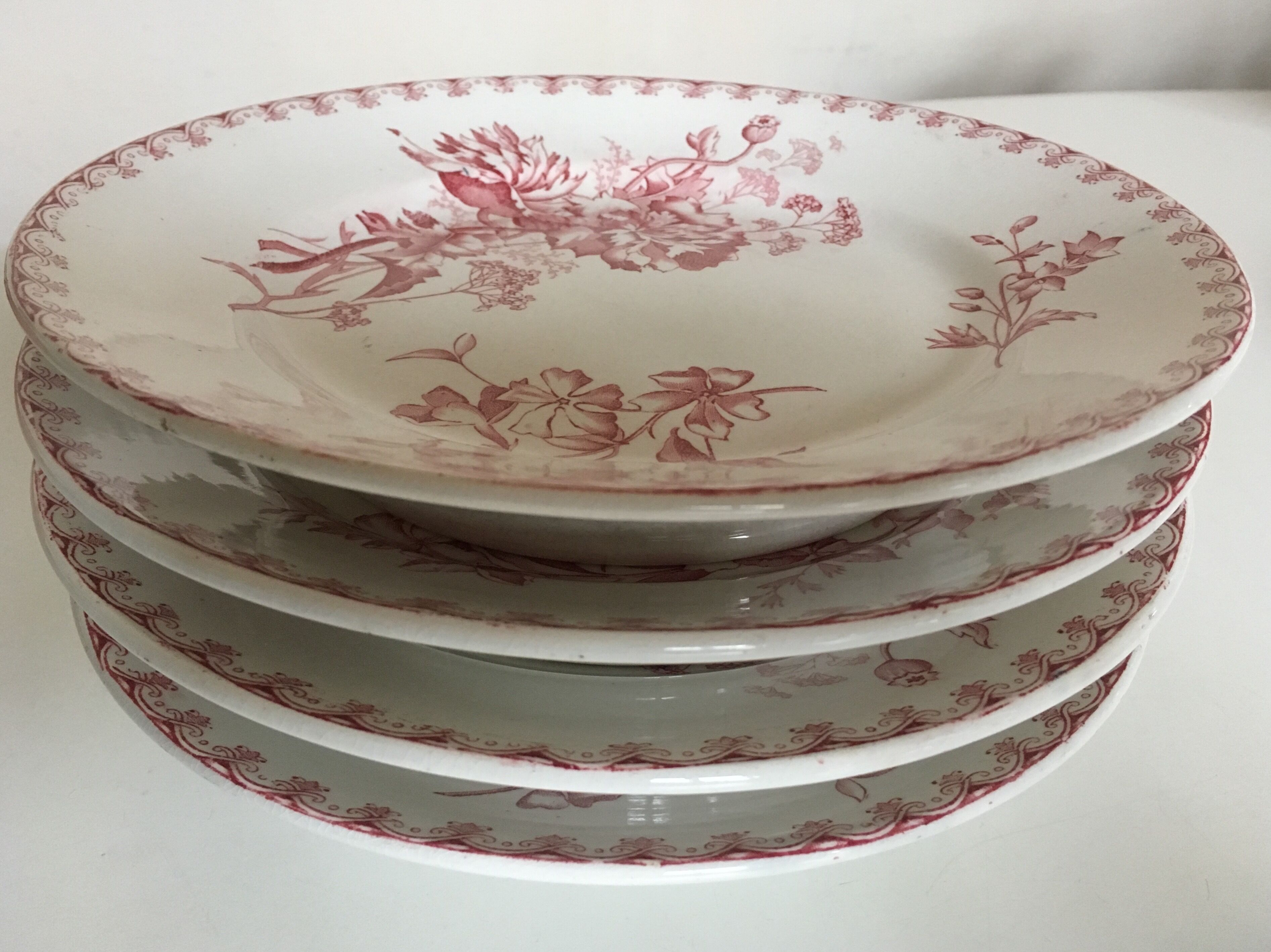 Set of 4 plates raised Sarreguemines land railway 19th décor Vega