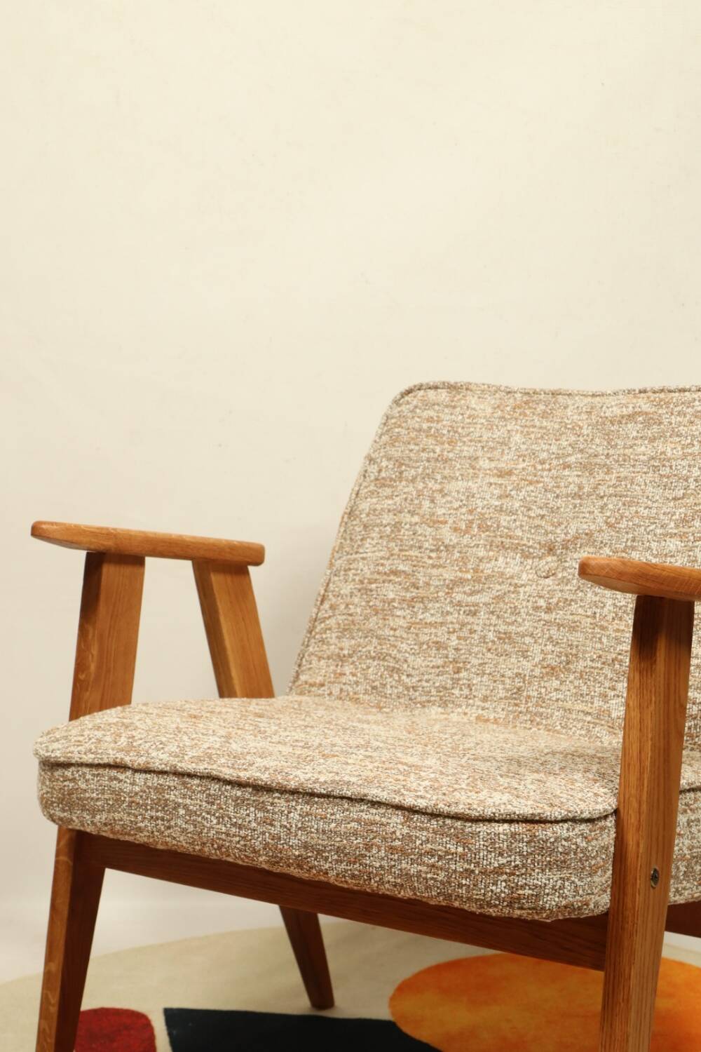 Vintage armchair brown granola oak wood design by Chierowski 366