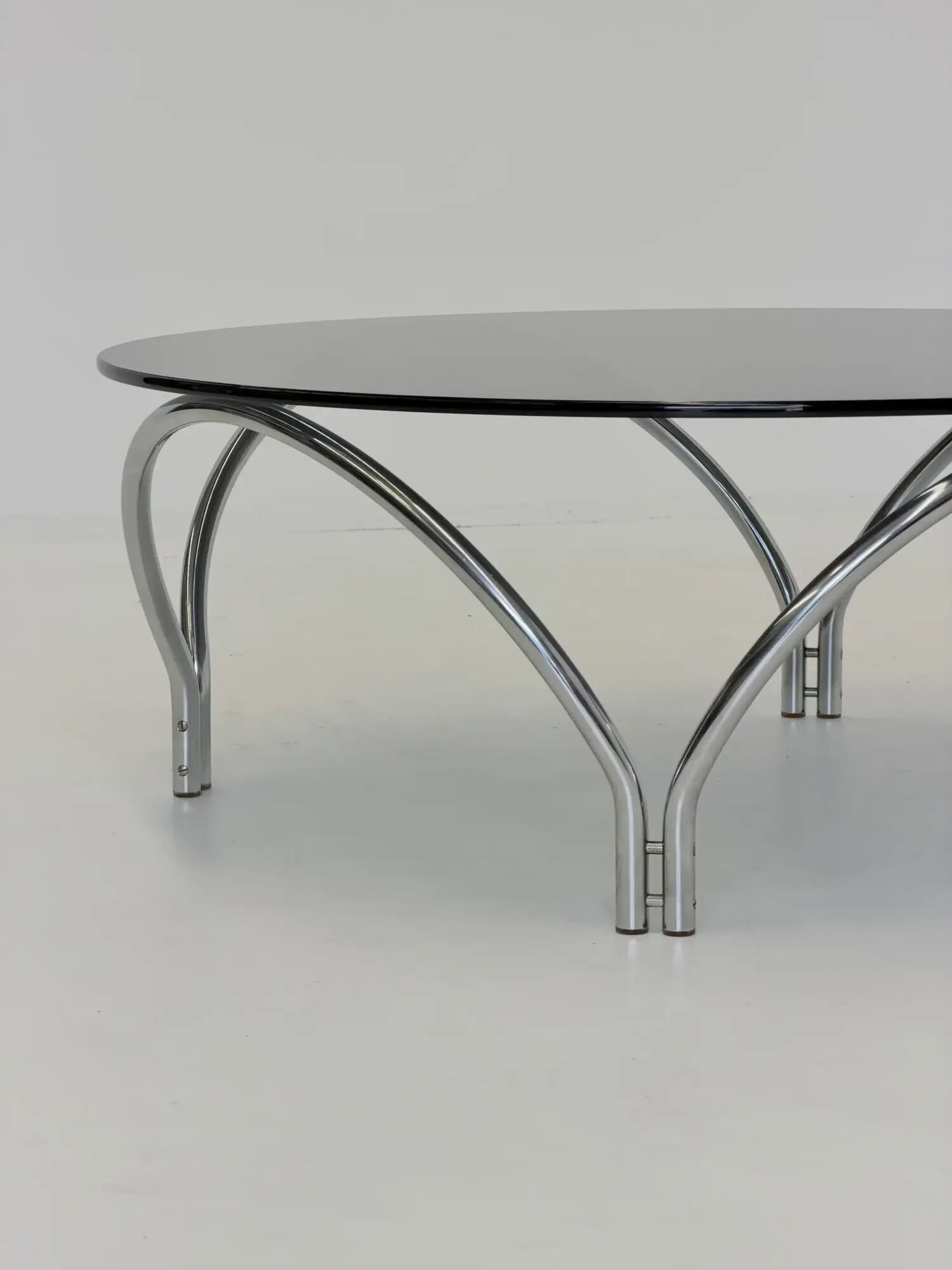 Table basse vintage Space Age en verre fumé et chrome