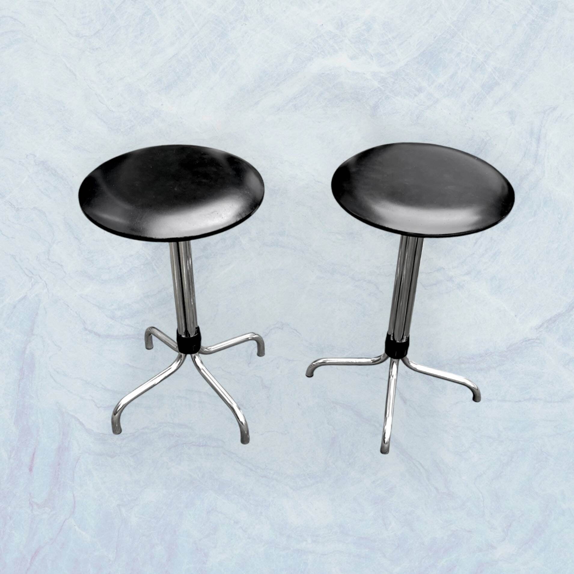 Vintage Brabantia stools in black faux leather and chrome metal – years