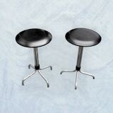Vintage Brabantia stools in black faux leather and chrome metal – years