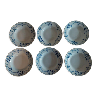 Hollow plates series of six Moulin des Loups Orchies model Bric bleu