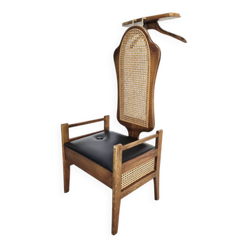 Vintage Hardwood Hall Chair with Hidden Storage & Valet Stand – Cane B