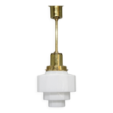 Art Deco Pendant Light with Opaline Glass Shade, Czechoslovakia 1930s