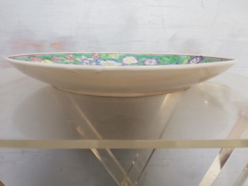 Plate china porcelainE enamelled family pink Lotus + Brand