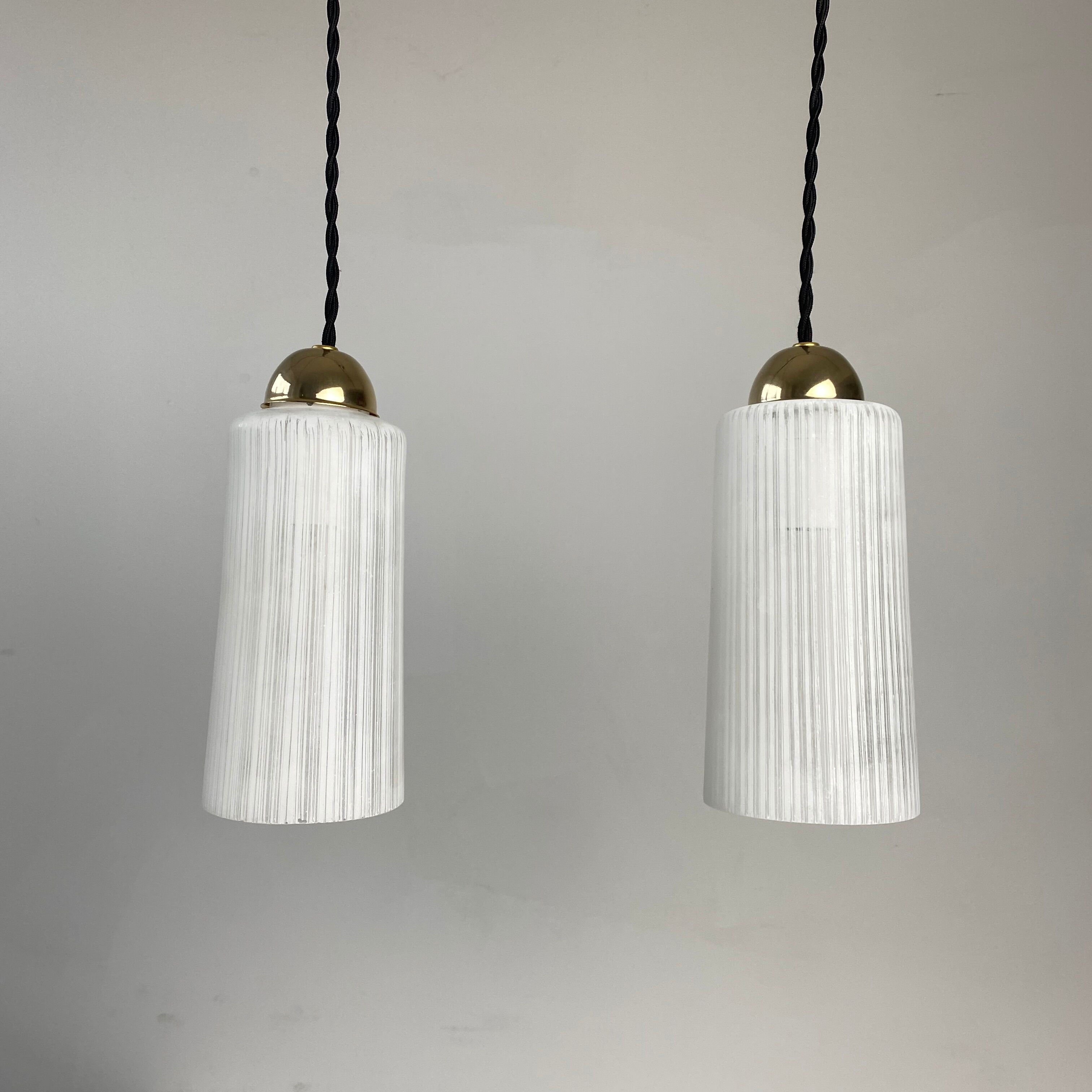 Pair of vintage glass pendant lamps