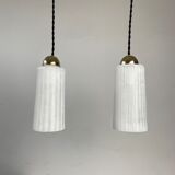 Pair of vintage glass pendant lamps