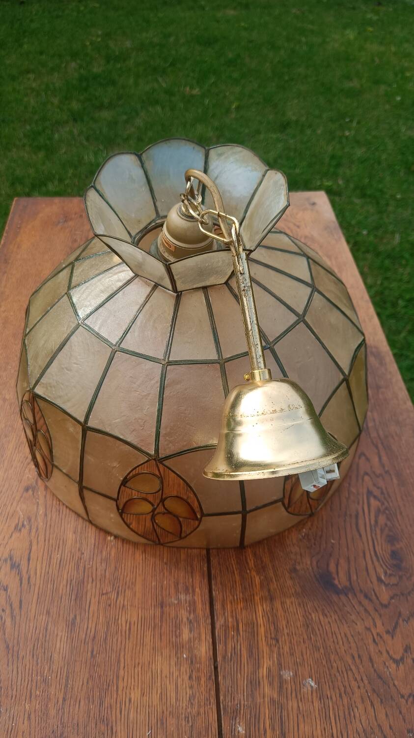 Mother-of-pearl and brass pendant light