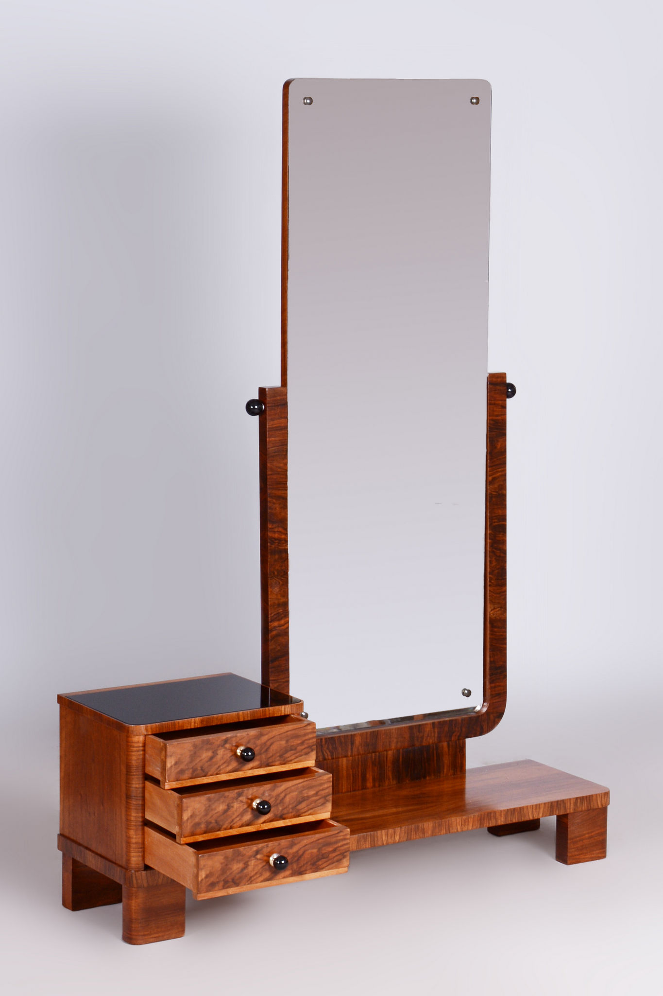 Restored ArtDeco Walnut Dressing Mirror, Revived Polish, Czechia, 1920s