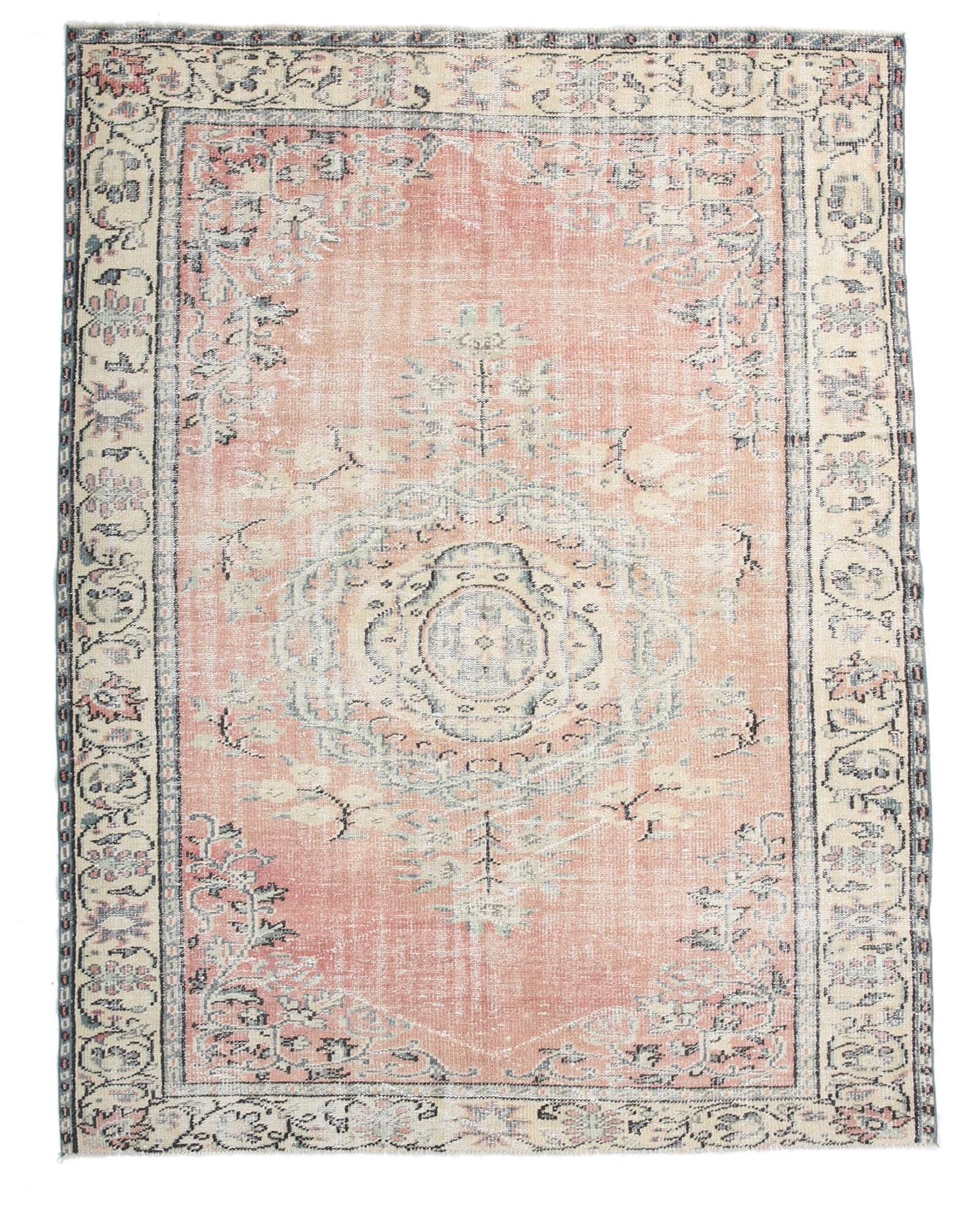6x8 Peach Red & Cream Vintage Rug 194x252Cm SK 24649