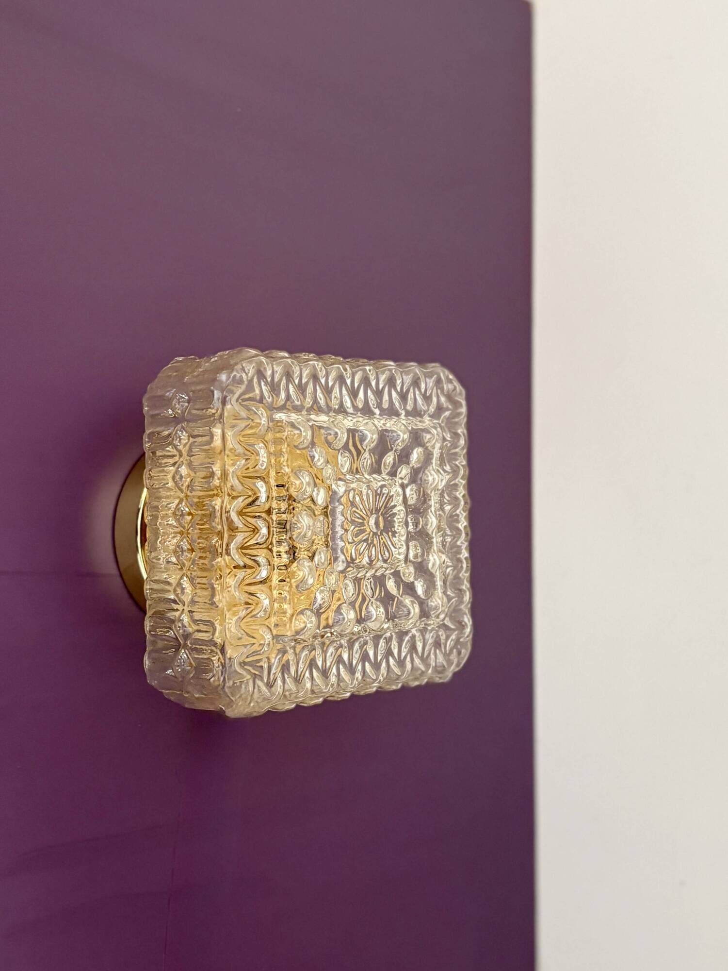 Vintage square globe wall or ceiling light in moulded glass
