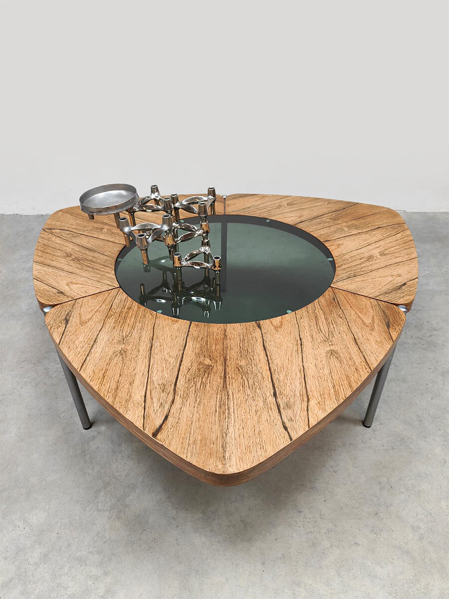 Scandinavian glass and wood coffee table Denmark