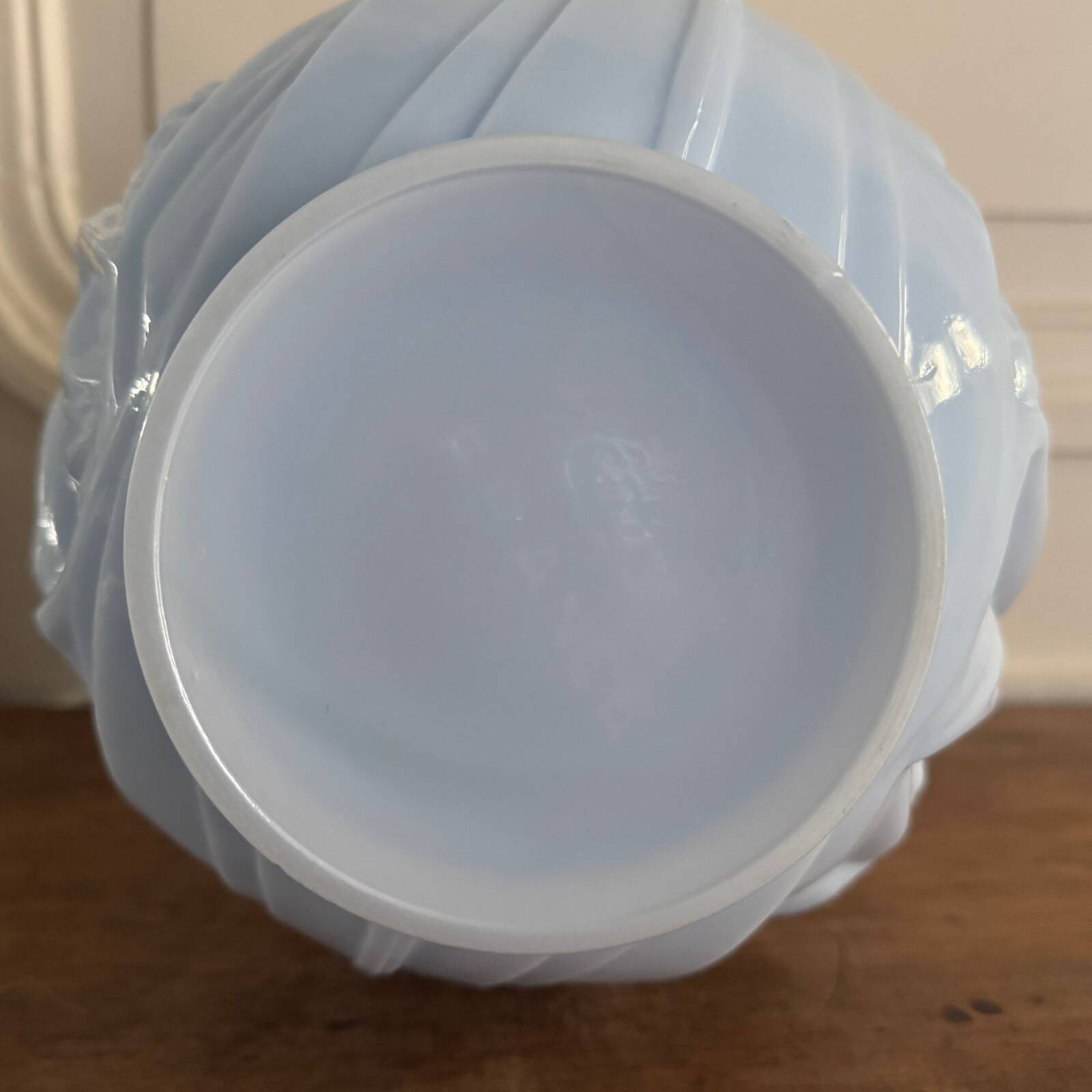 Blue opaline vase decorated with foliage and pine cones, 1930