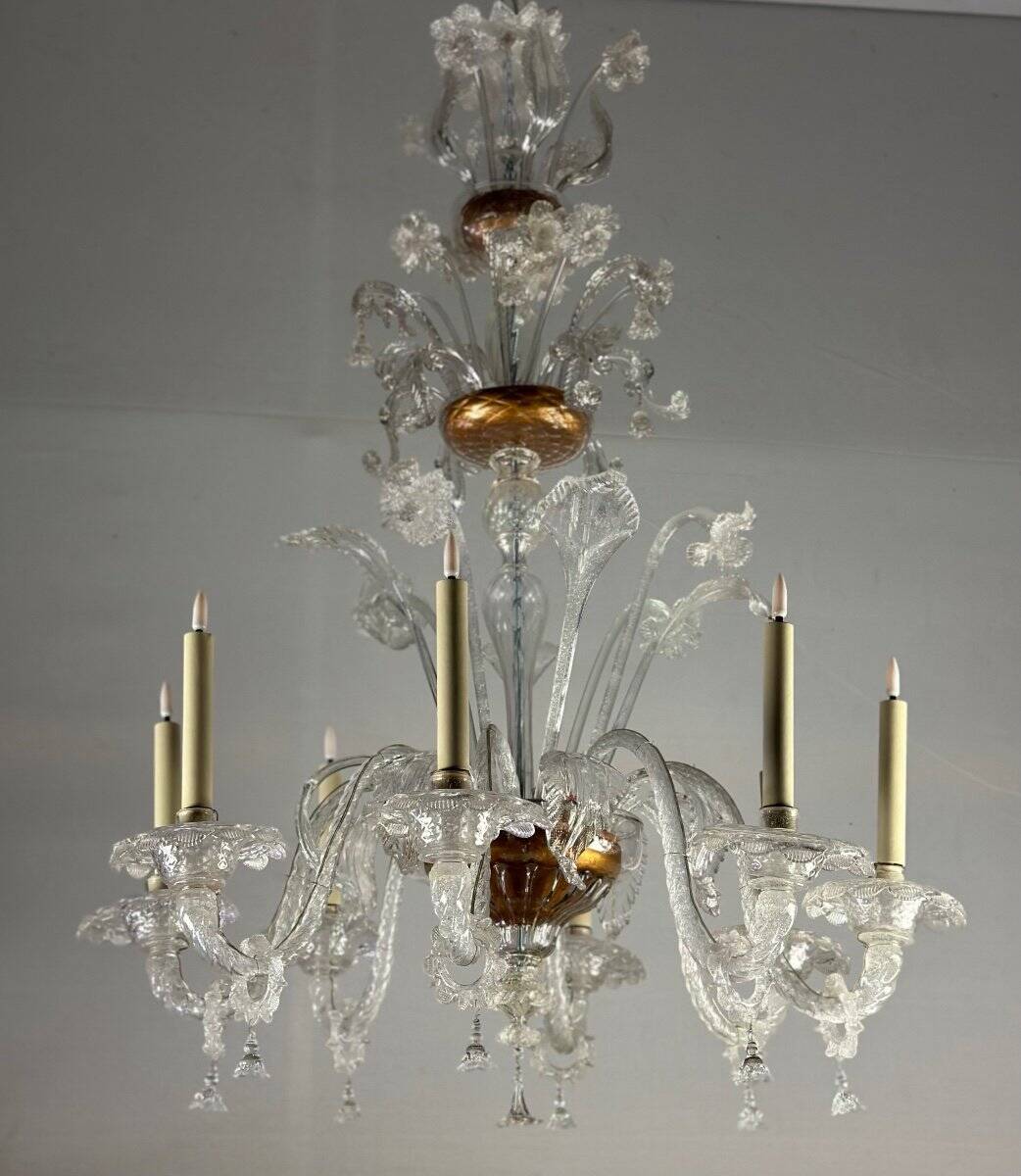 Colorless murano glass chandelier 8 arms of light circa 1890