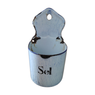 Salt pot metal enamelled patinated