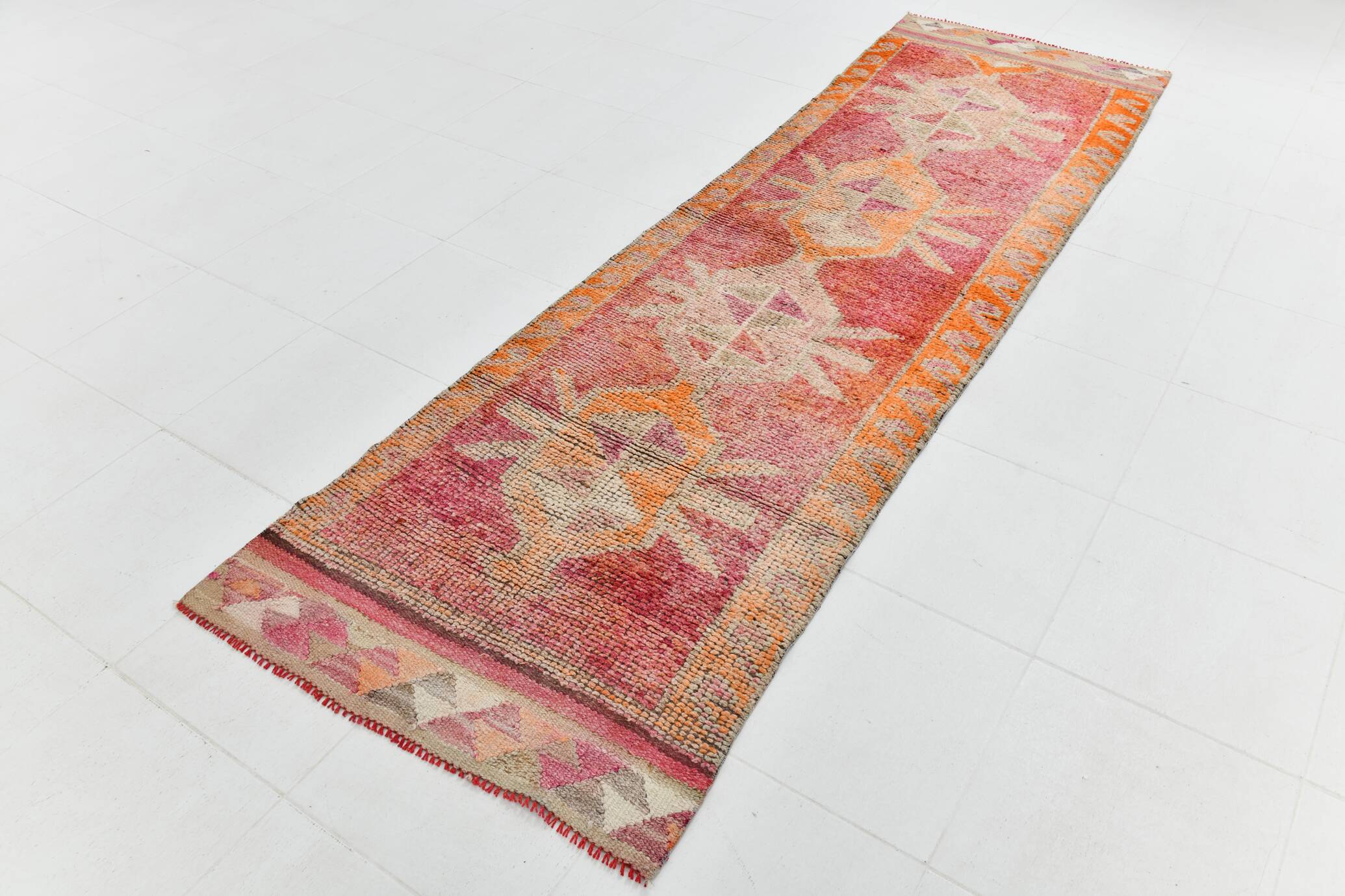 3x10 Turkish Red & Orange Vintage Runner Rug, 90x295Cm