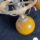 Vintage brass pendant light with opaline porcelain from the 1950s.