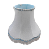 Abat jour pagode tissu blanc doublé, franges et galons bleus