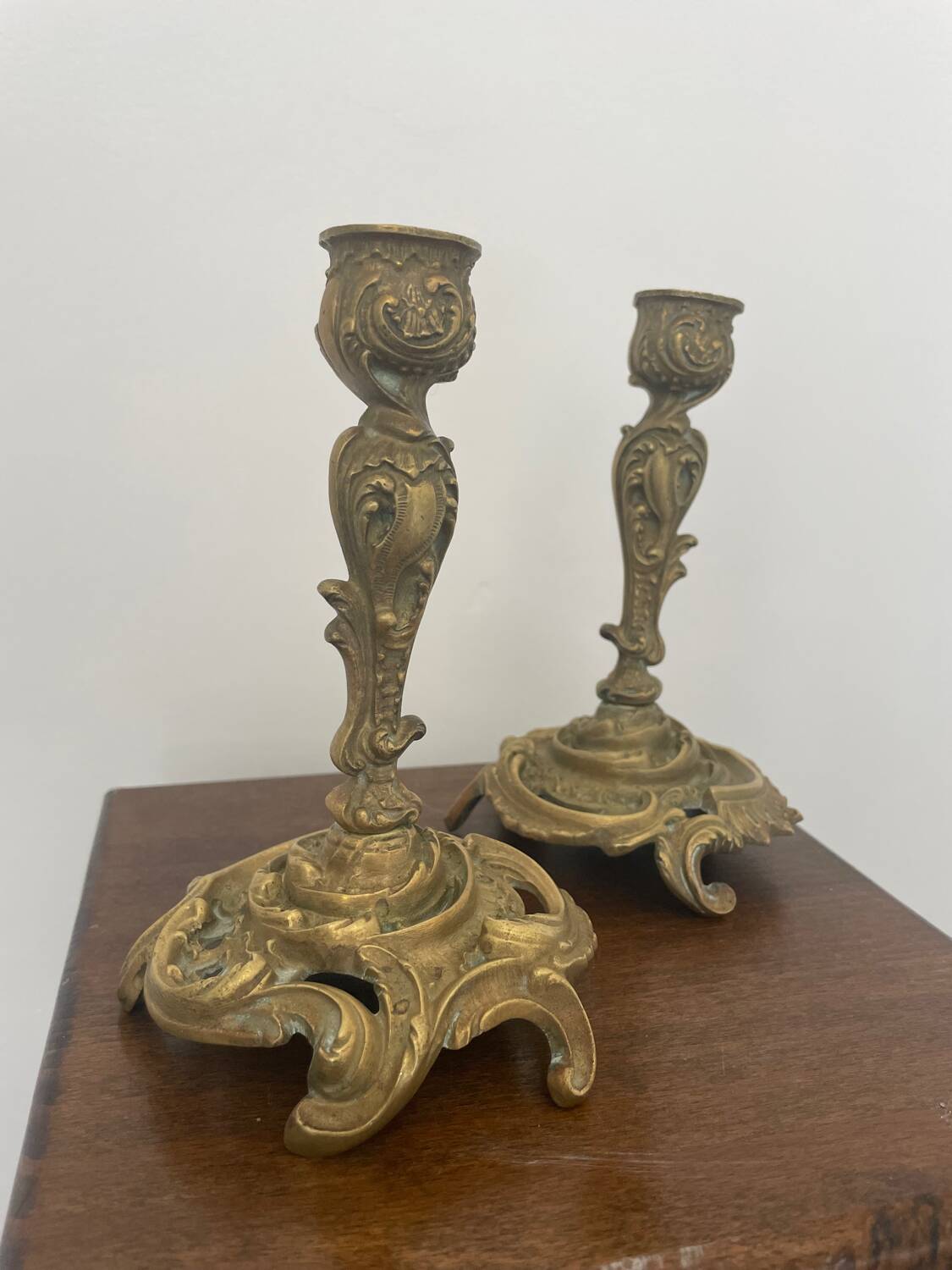 Pair of Louis XV style gilt bronze candlesticks