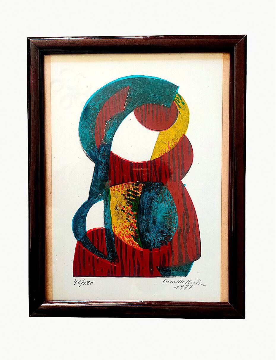 Painting by camille hirtz (1917-1987) – watercolor silkscreen print no. 40/120 – 1977