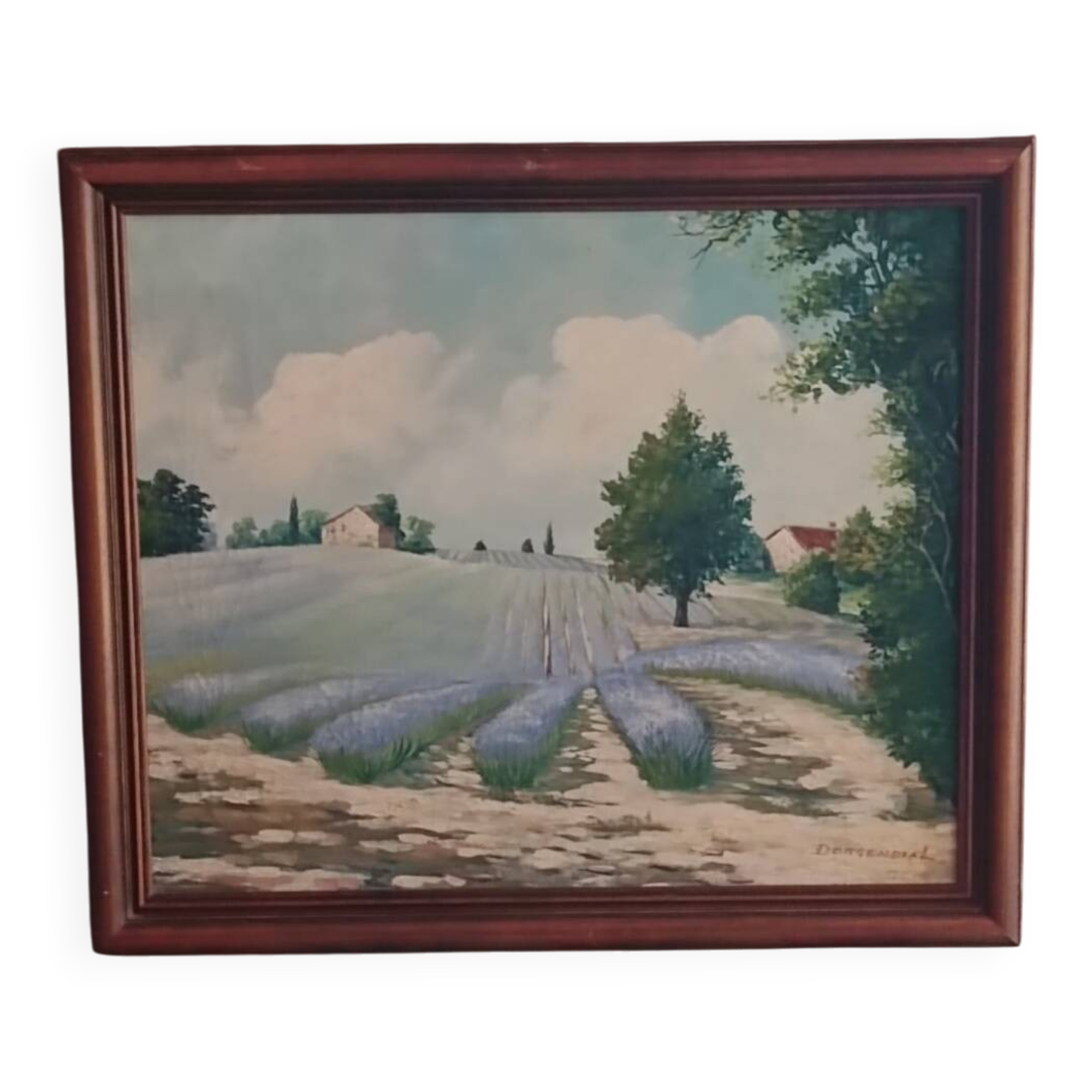 Vintage French table, a field of lavender.