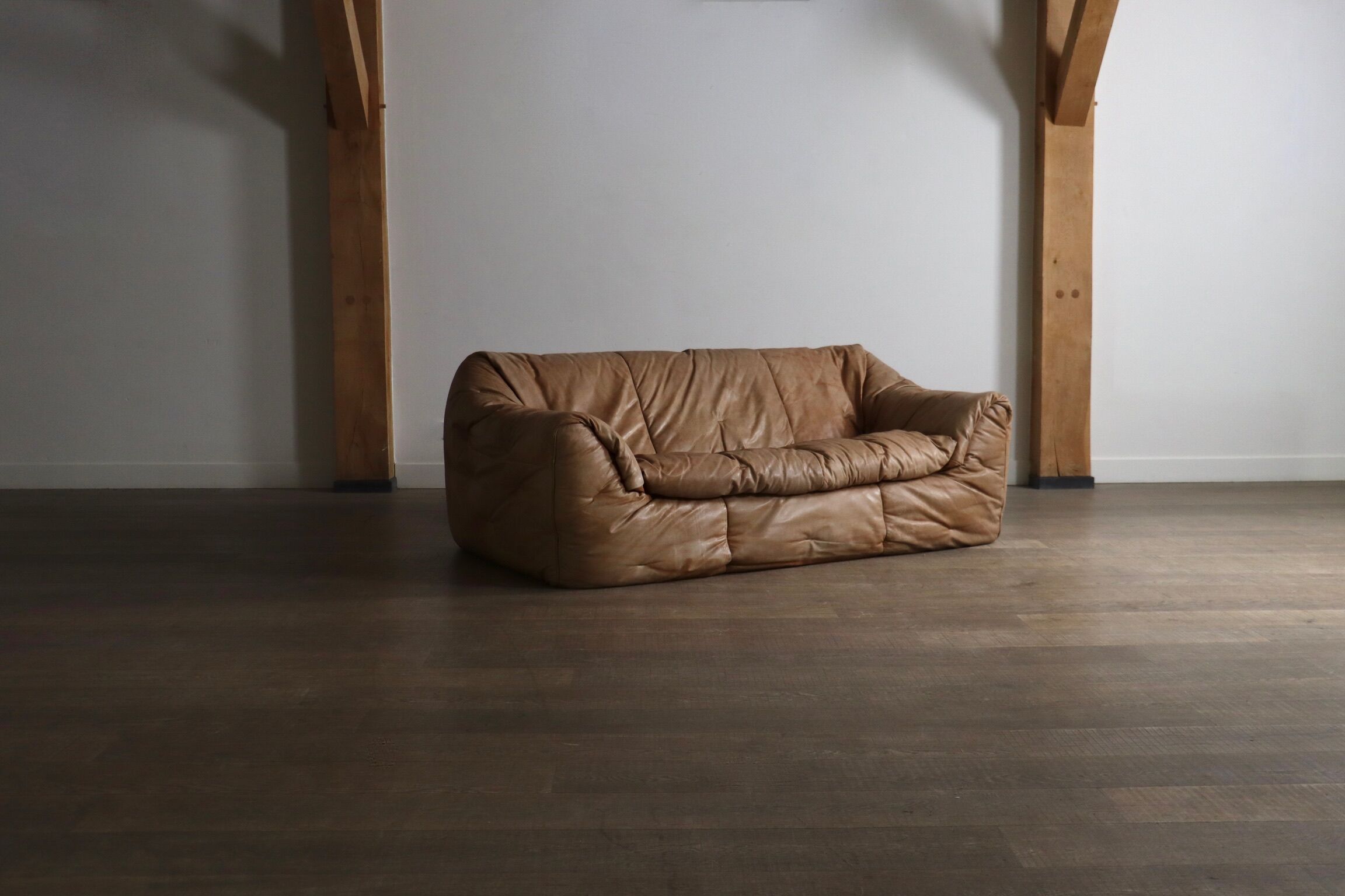 Canapé Sloop Ligne Roset par Michel Ducaroy en cuir cognac, années 1970