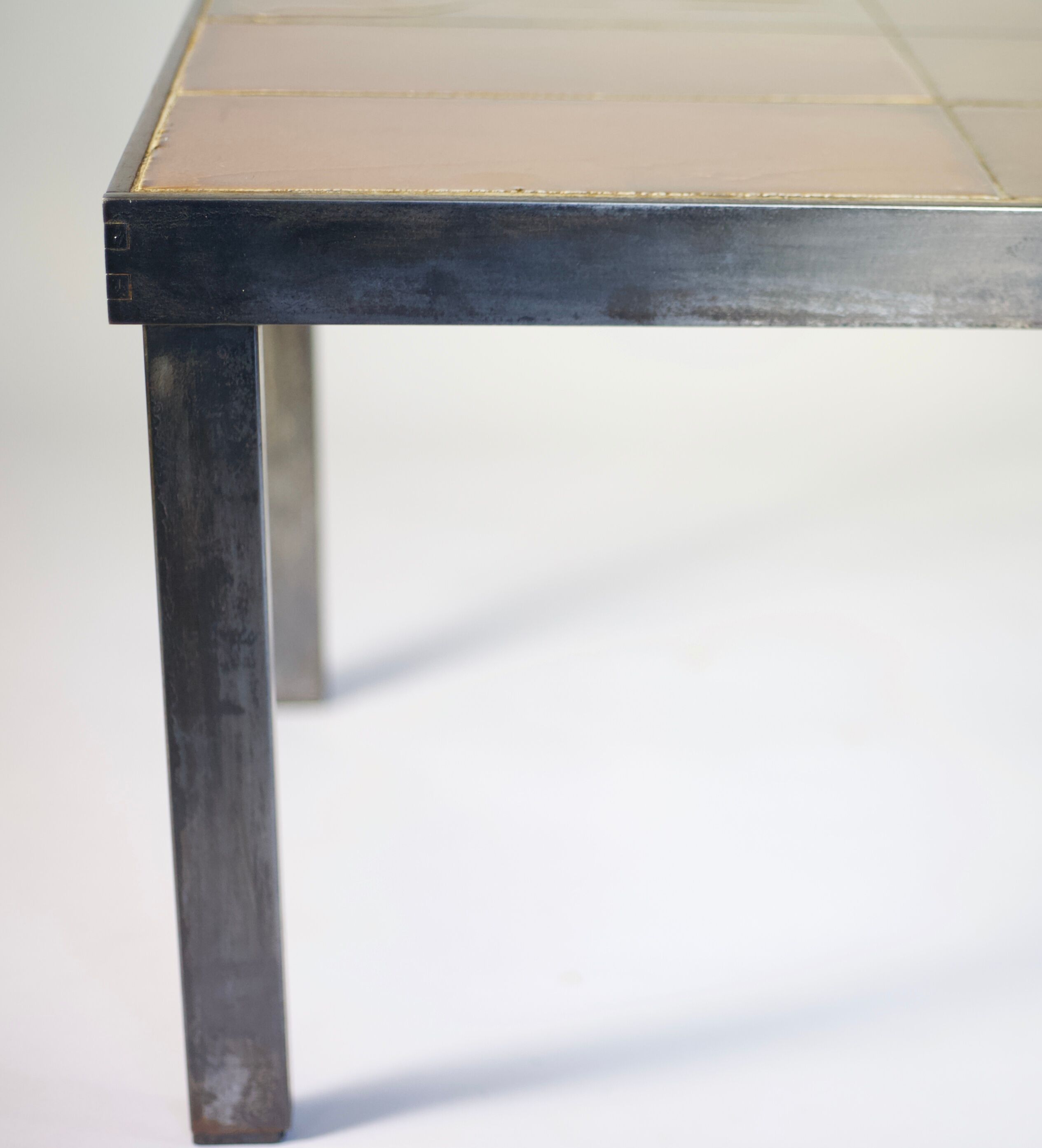 Coffee table signed Roger Capron, steel and ceramic, bird motif